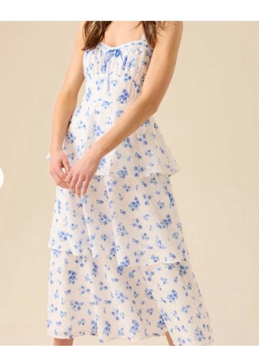 Altar’d State White Sundress with Blue Floral Print